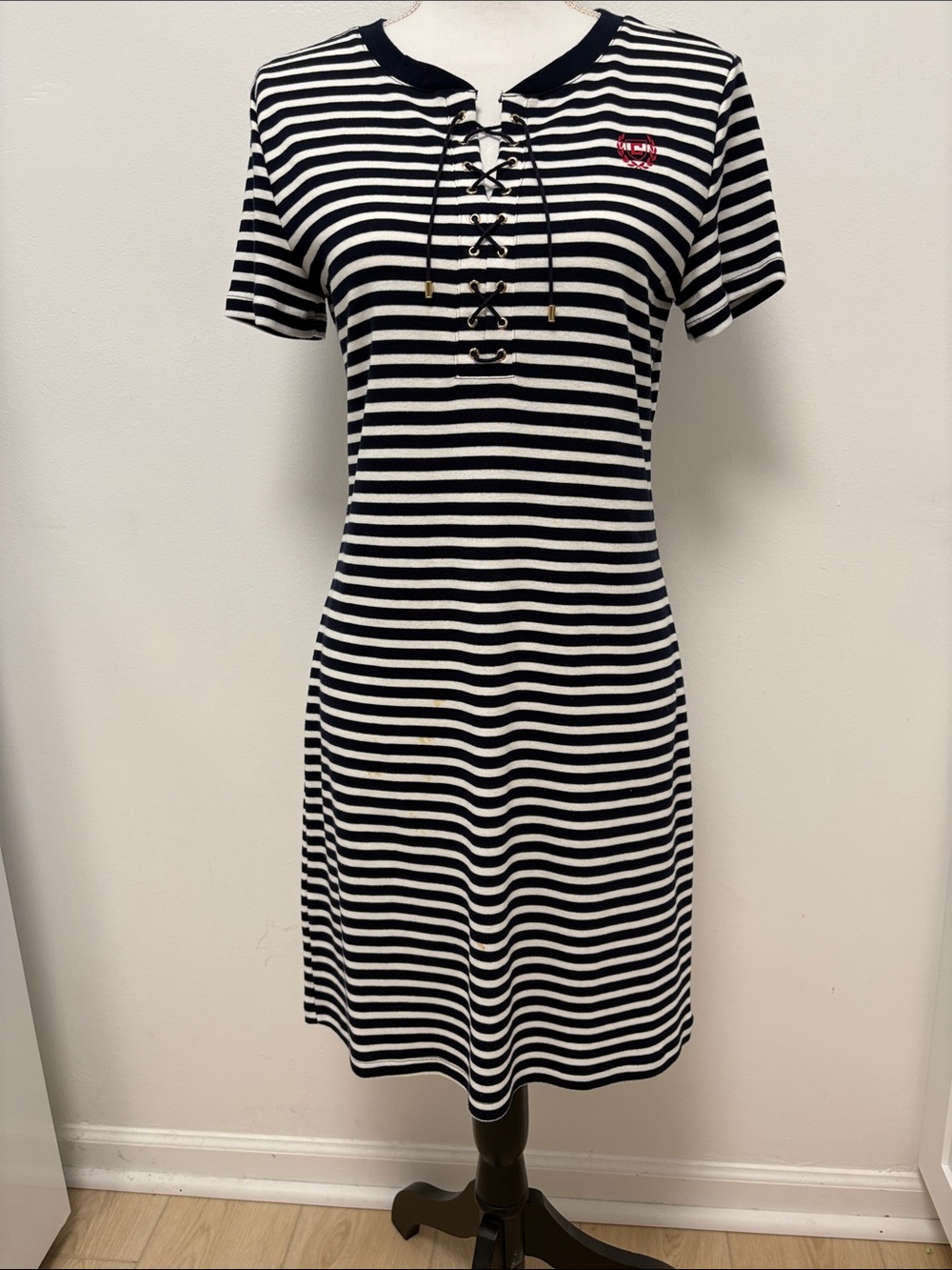 Chaps Navy & White Striped Knit Dress